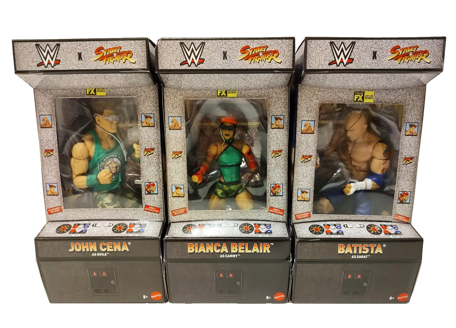 Street Fighter WWE Elite Complete Set Of 3 John Cena Batista Bianca Belair