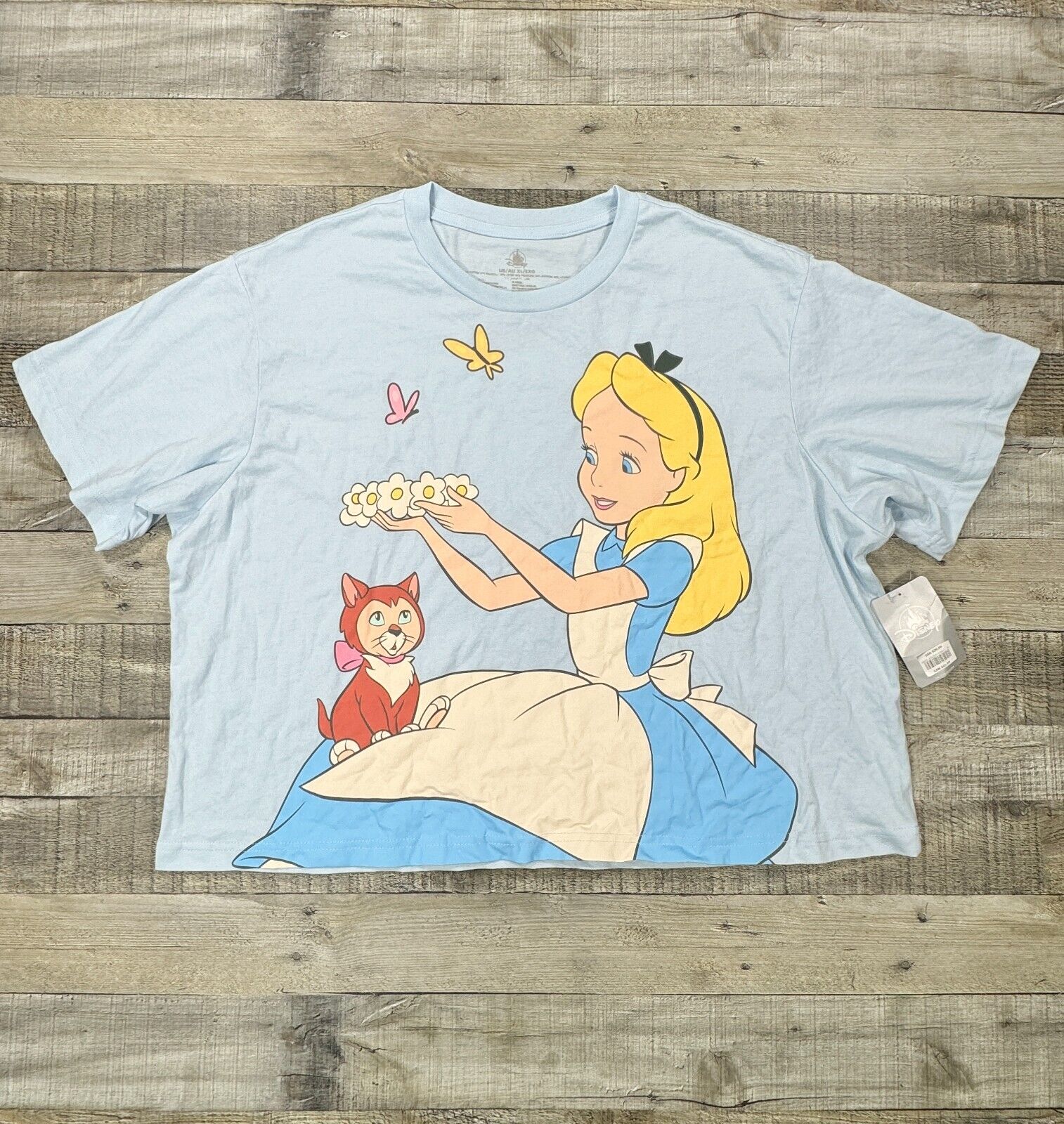 Disney Shirt Womens Extra Large Blue Crop Alice In Wonderland Focus On The Good