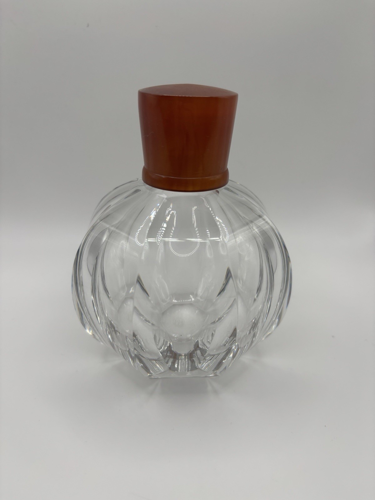 VTG Baccarat France Crystal Perfume Bottle Melon Ribbed Fluted Amber Orange Cap