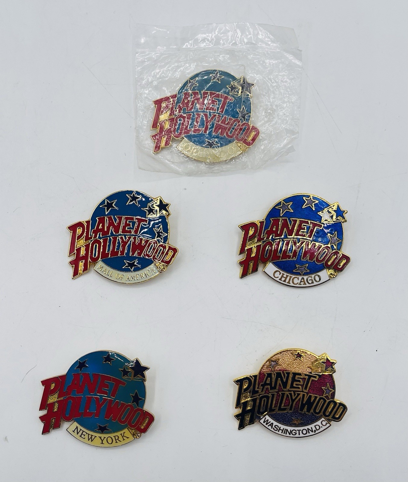 Lot Of 5 Planet Hollywood Chicago Orlando Mall Of America New York Lapel Pins