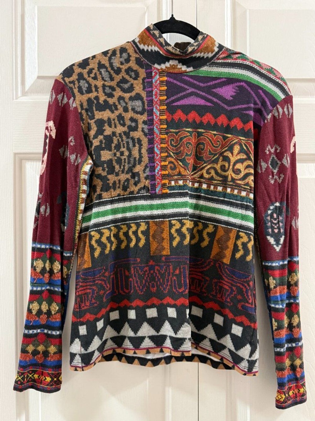 Etro Mixed Print Mock Neck Knit Top IT 42 US 6 Made in Italy Art to Wear
