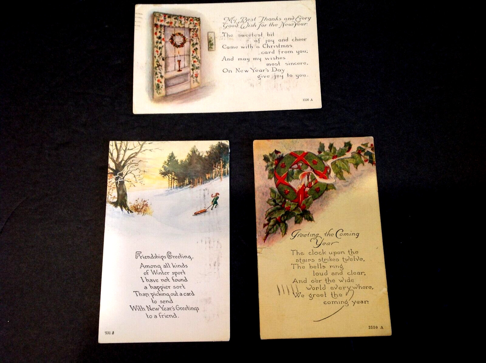 Antique New Year Postcards Owen Card Pub-Lot of 3 Used
