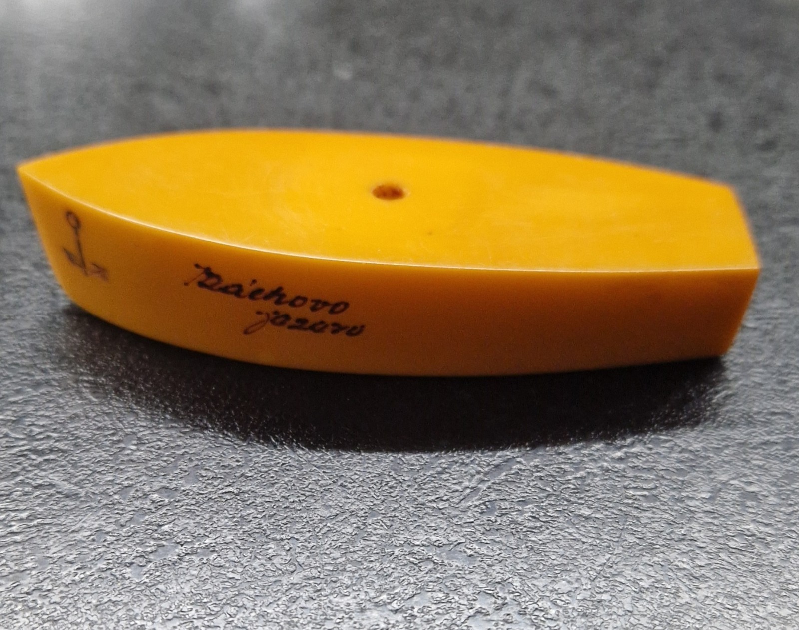 Vintage Yellow Amber Bakelite Phenolic Resin Stand Base Boat Form Inscribed 47g