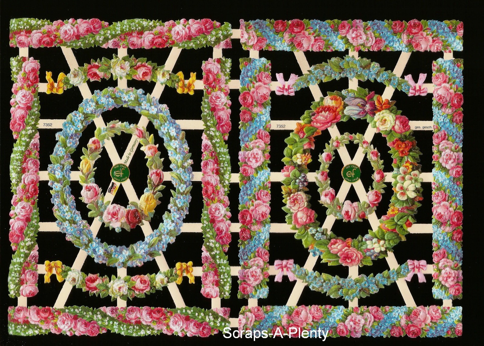 German Embossed Vintage Style Scrap Die Cut - Border Roses / Flowers  EF7352