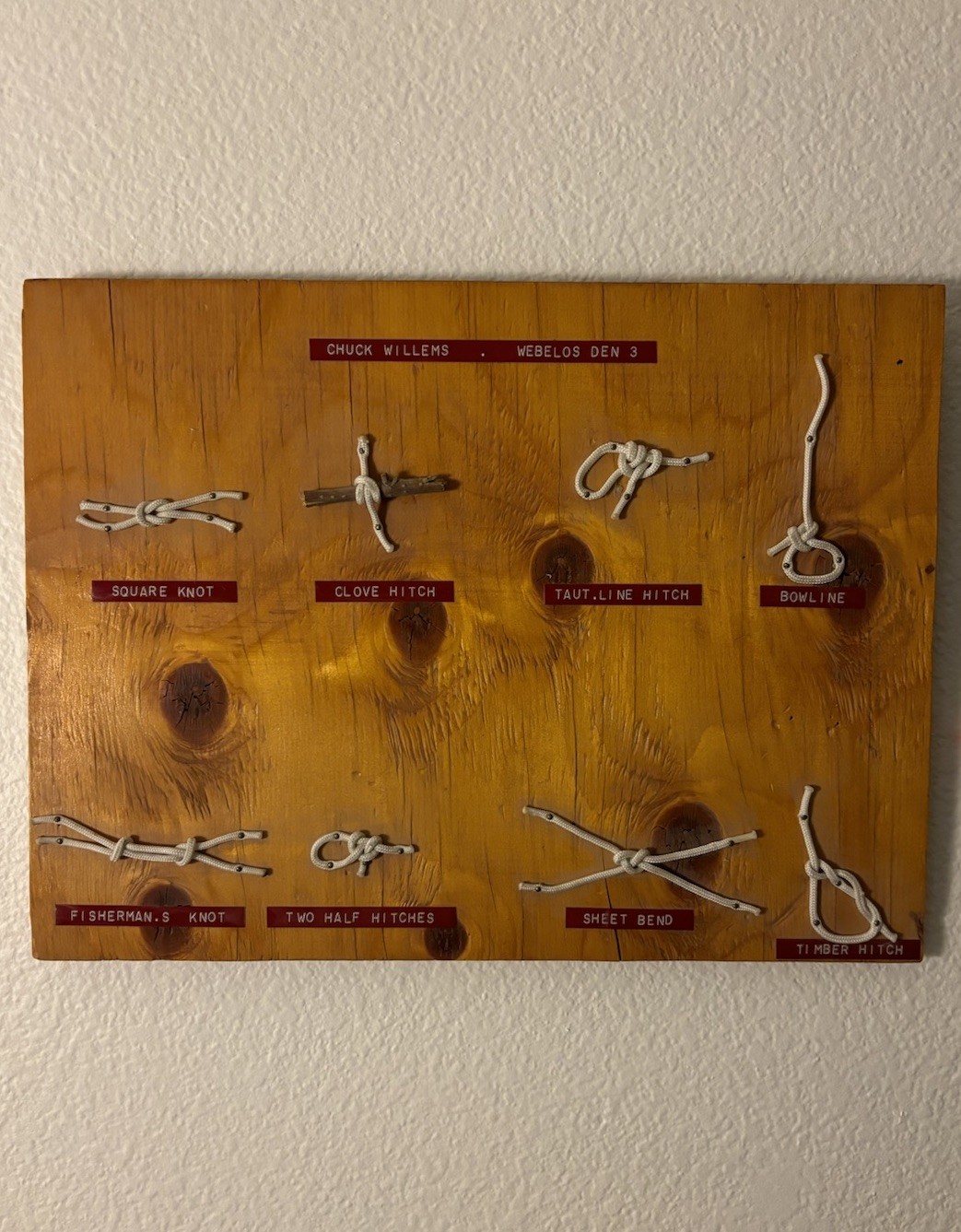 Vintage 70’s Boy Scouts Handmade Webelos Den 3 Knot Tying Display Board Vintage 70’s Boy Scouts Handmade Webelos Den 3 Knot Tying Display Board