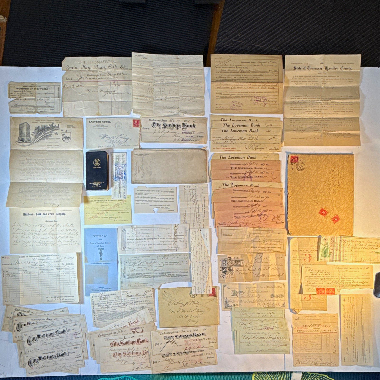 1880s-1920s Chattanooga Tennessee Ephemera Lot 50+ Bank Checks Loveman Archive