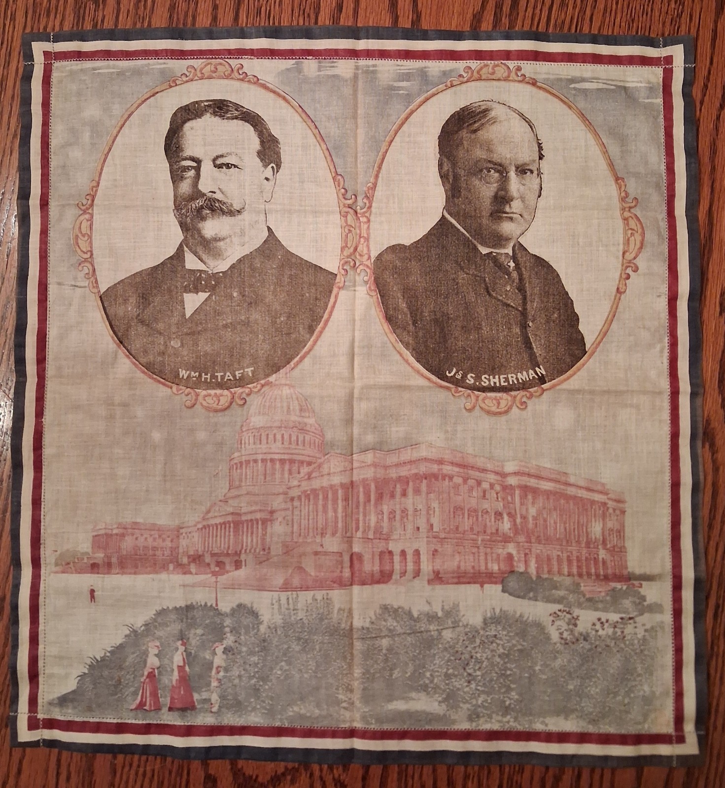 1908 Taft Sherman Presidential Campaign Bandana Handkerchief Jugate Textile GOP