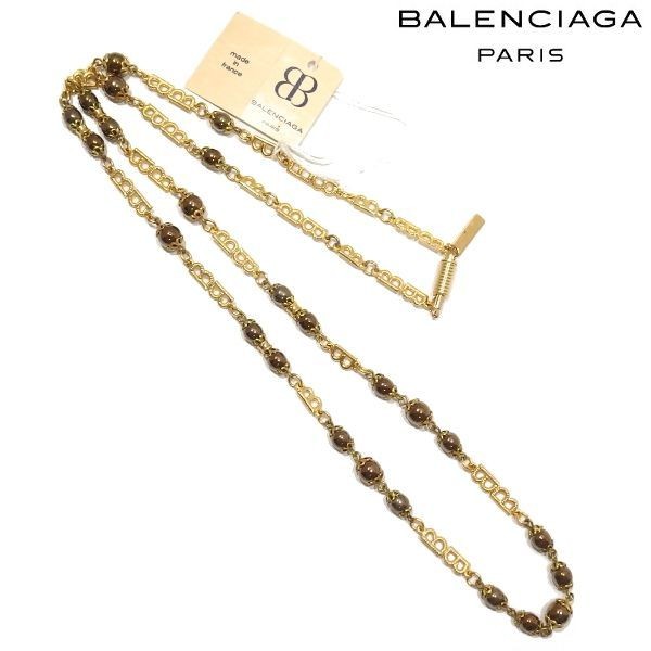 Balenciaga B Logo Stone Vintage Long Necklace Gold, Pre-owned