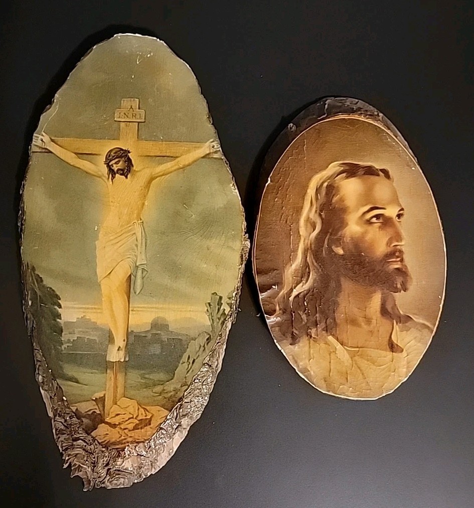 VTG Jesus Wood Wall Decor Crucifixion & Sallman Head of Christ Prescott / Vegas