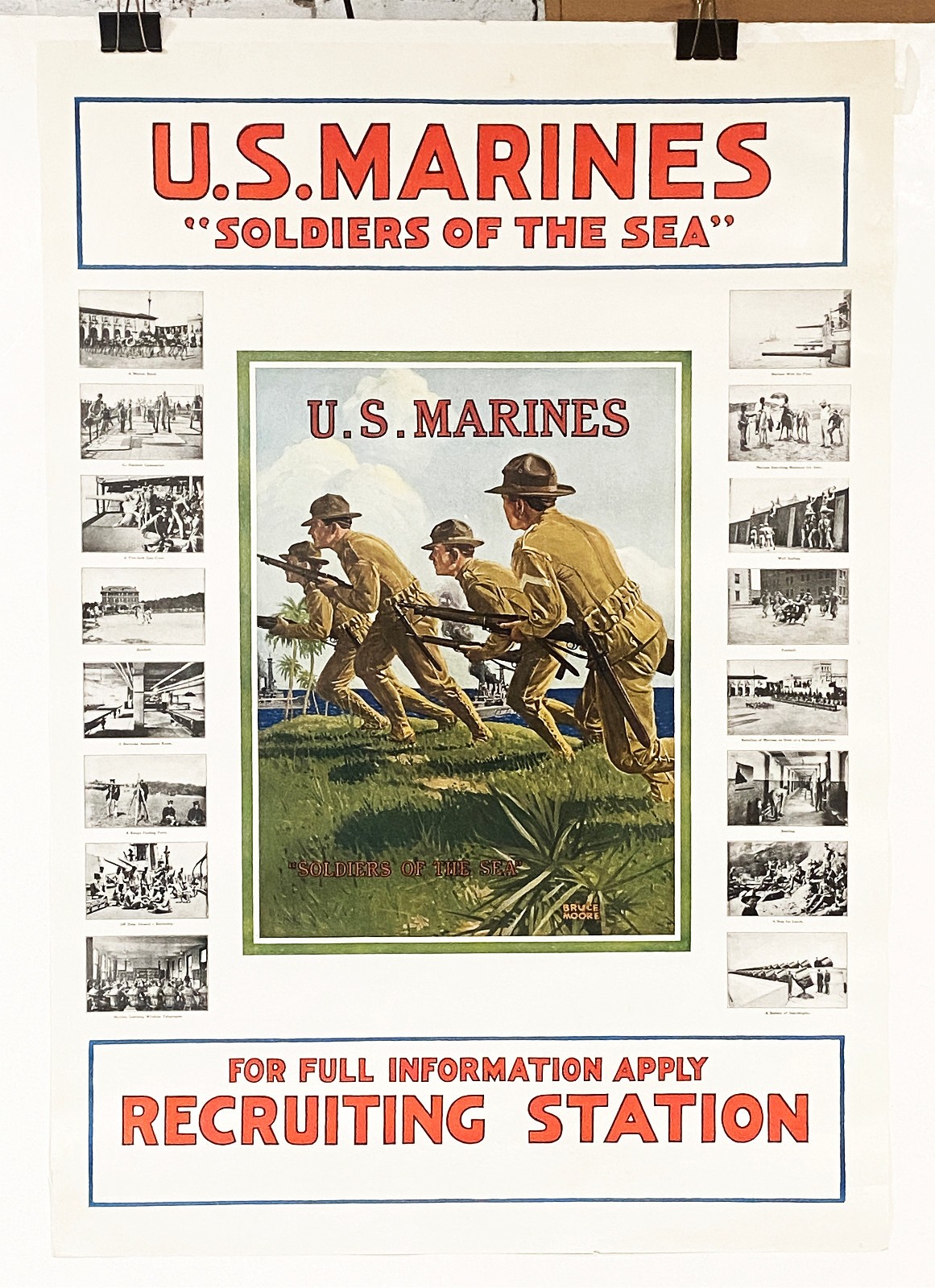 Original 1917 US Marines poster Soldiers of the Sea, Marines charge with rifles
