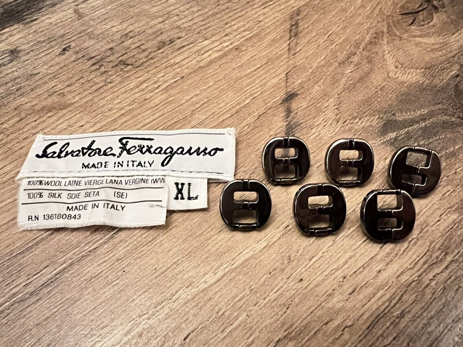 Vintage Salvatore Ferragamo Button • Silver Set Of 6 Buttons With Original Tag