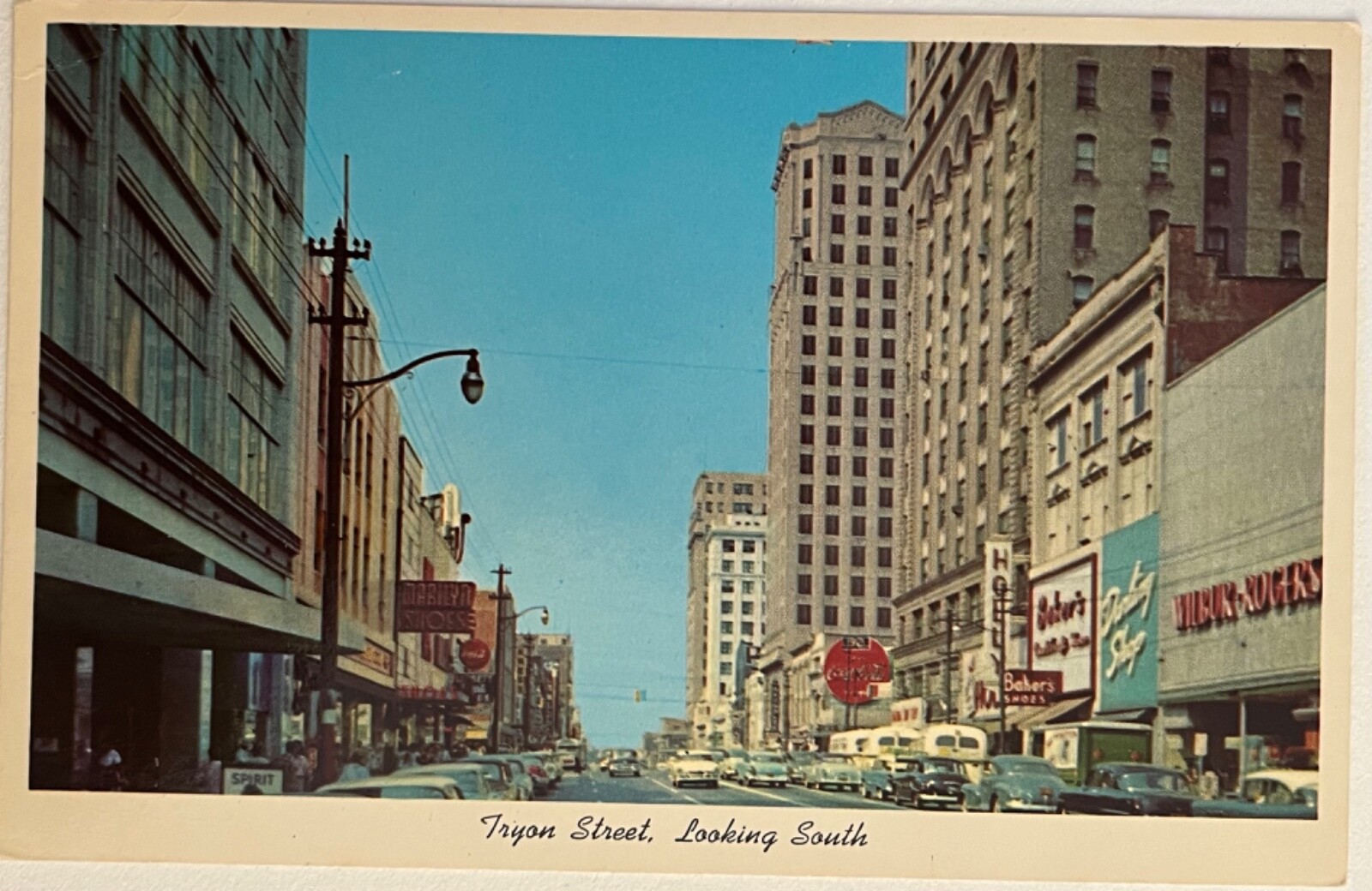 Charlotte North Carolina Tryon Street Coca Cola Sign Postcard c1950