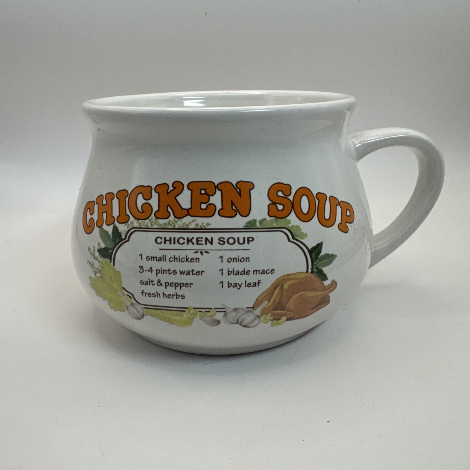 Vintage Dat\'l Do-It Chicken Soup Mug Recipe Ceramic Pot Bowl Cup Handle