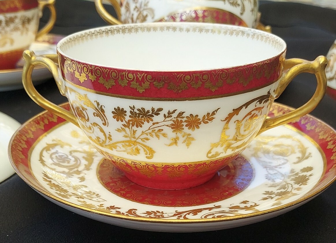 4 ANTIQUE LIMOGES  R.DELINIERES D&C CUP & SAUCER,  France 