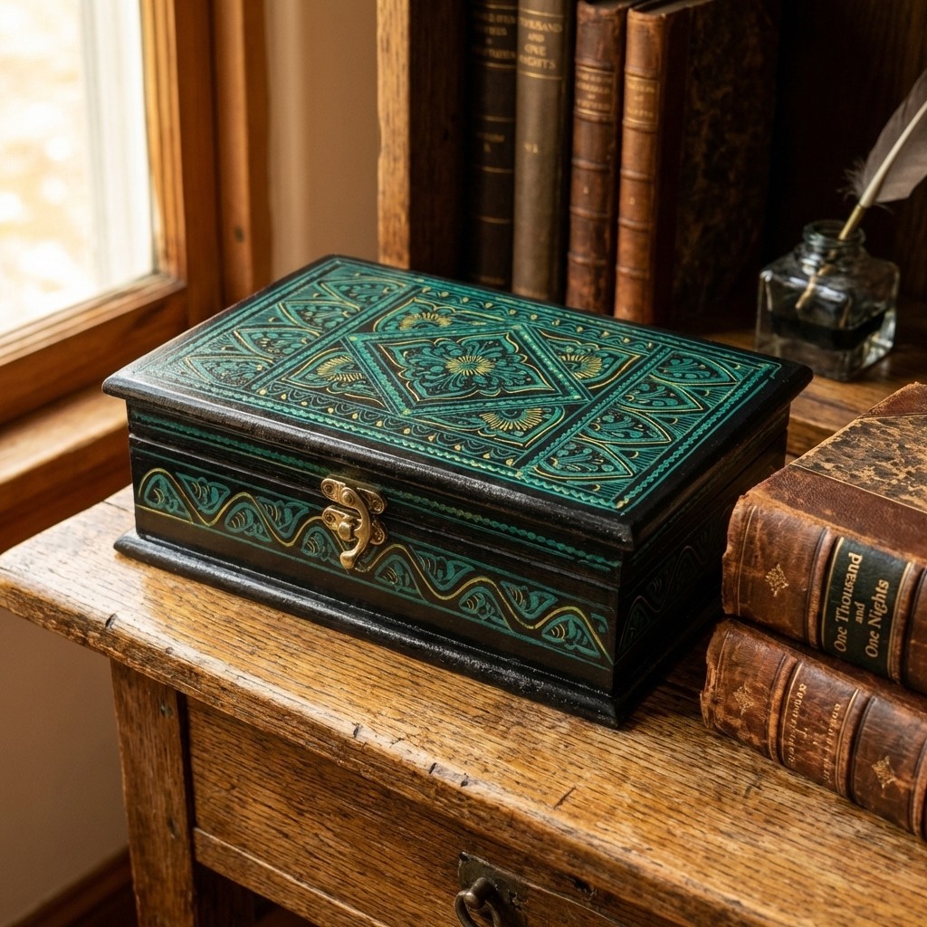 Handcrafted Wooden Gift Box with Exquisite Lacquer Artwork | 6x4