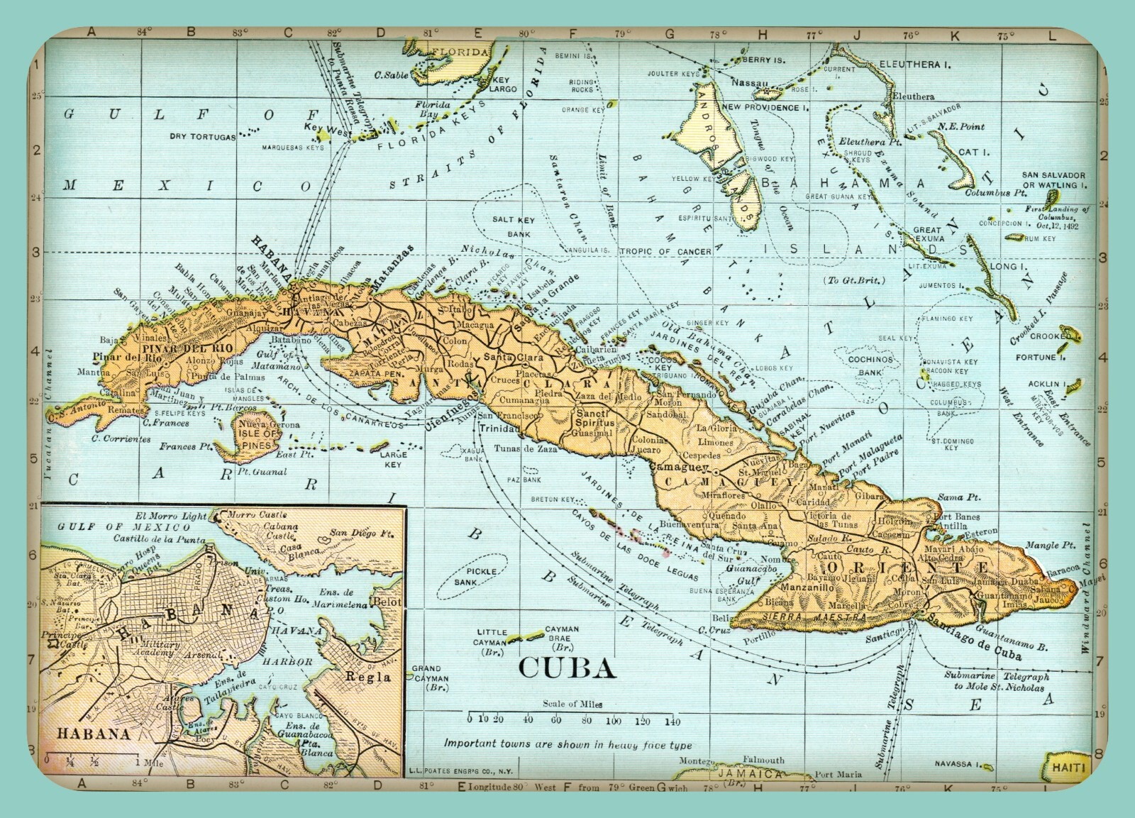 Vintage MAP of CUBA from 1938 - 5 x 7 inch Photo Print