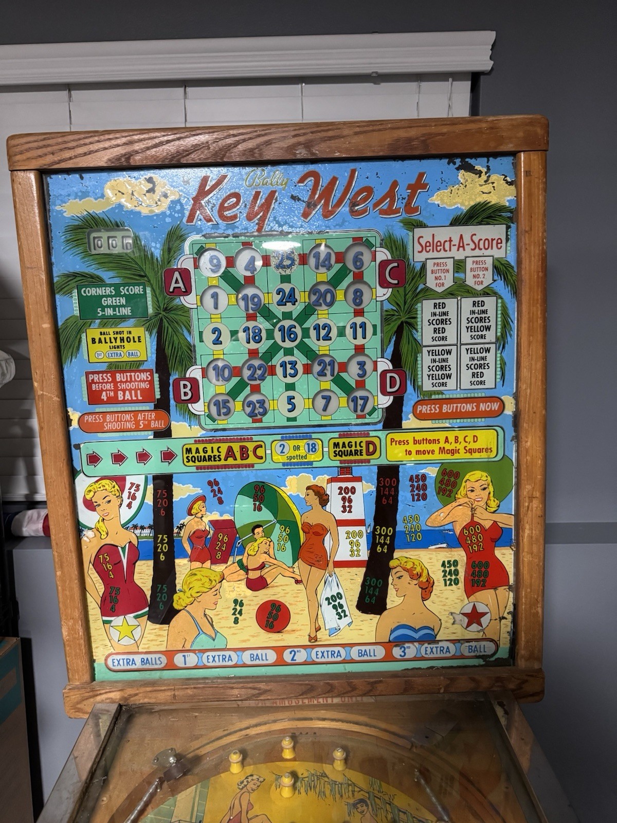 1956 Bally Key West Pinball Bingo. Original. In Great Condition. Very Clean.