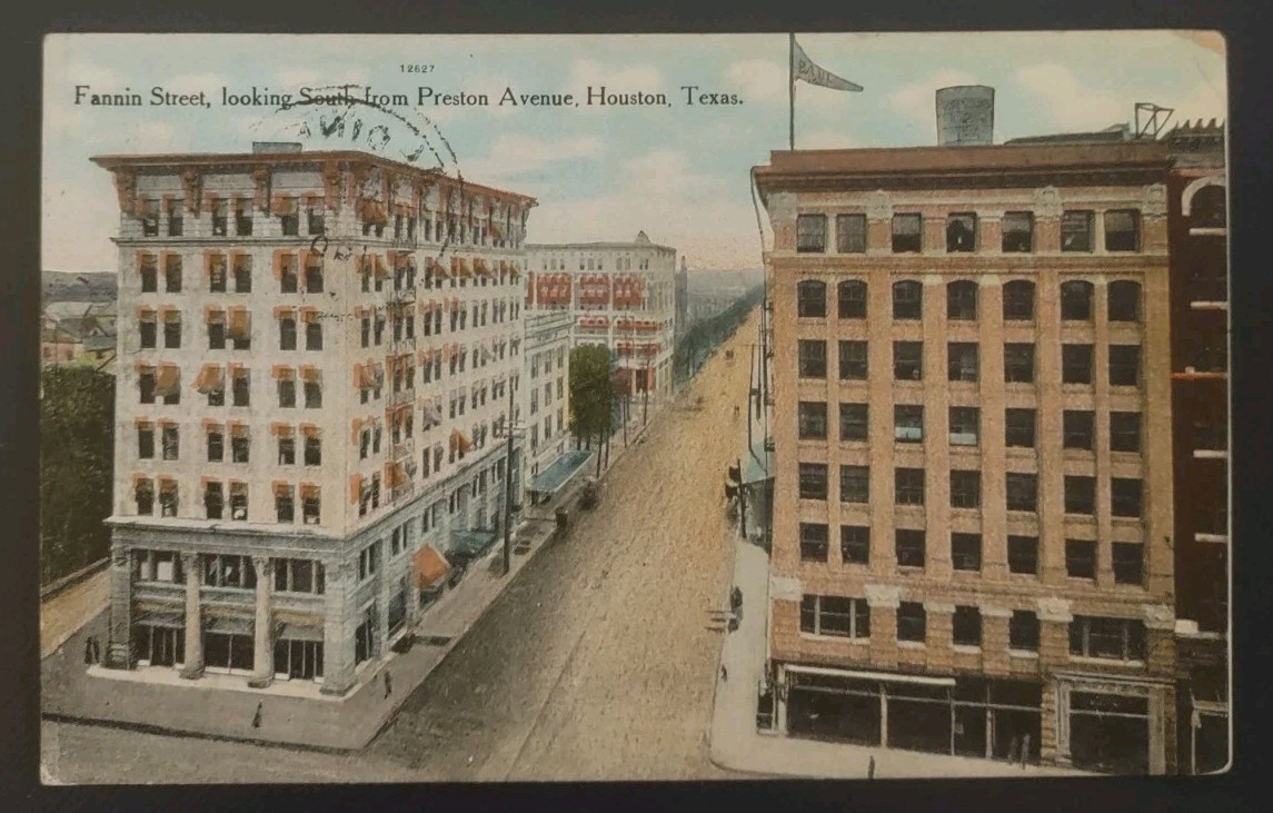 1909 Fannin Street Looking South From Preston Avenue Houston Texas Postcard TX 