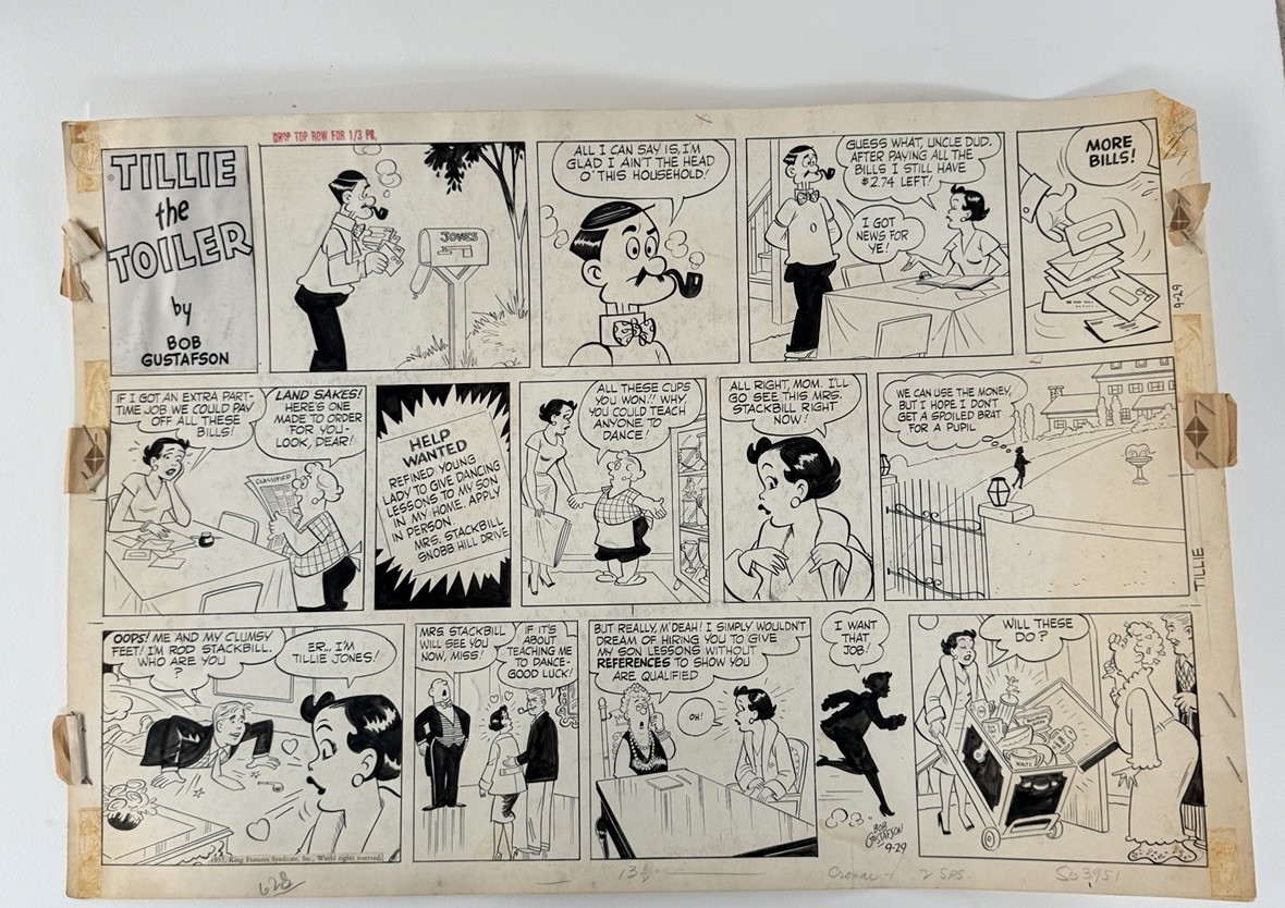 1957 Tillie the Toiler Original Comic Strip Art Bob Gustafson King Features
