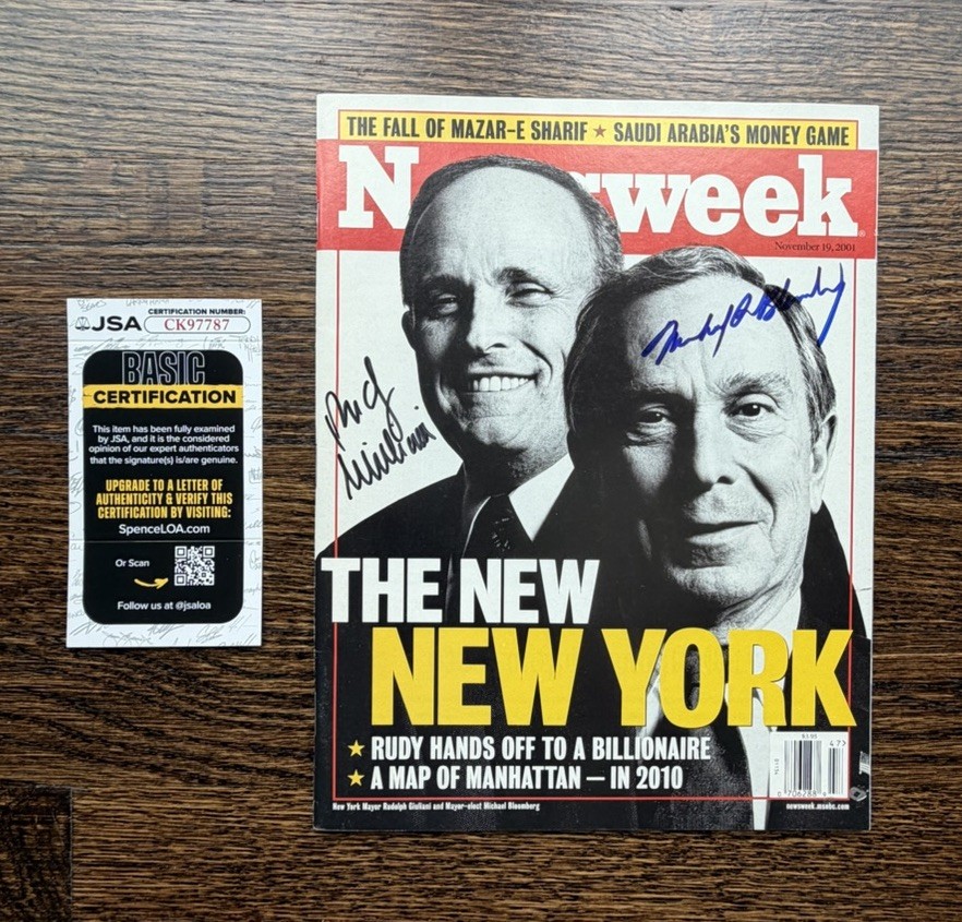 Signed Michael Bloomberg & Rudy Giuliani  Newsweek Magazine  2001 COA JOA