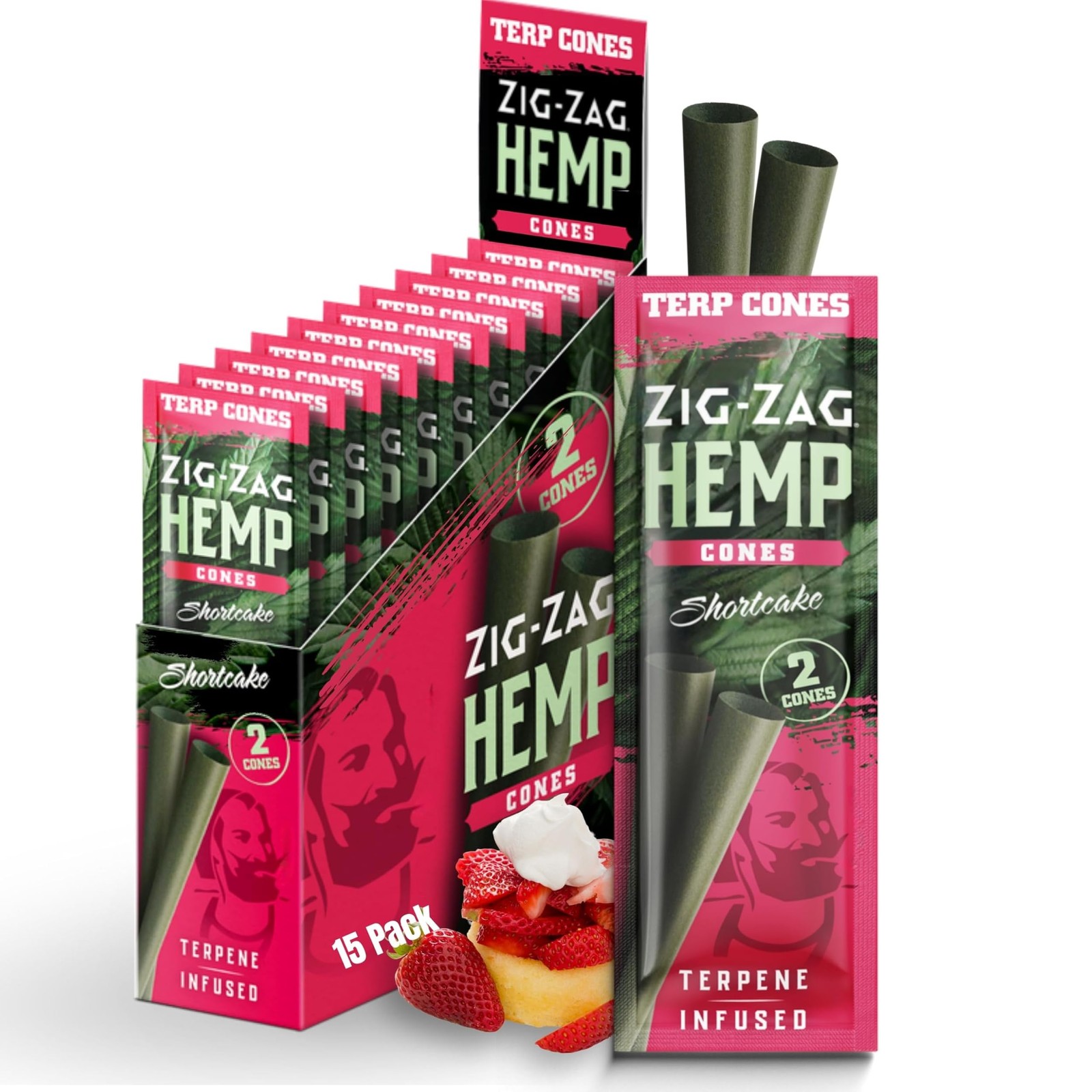 ZIG-ZAG Natural Infused Cones - Pink - 2 Cones Per Pack, 15 Pack Carton, Preroll
