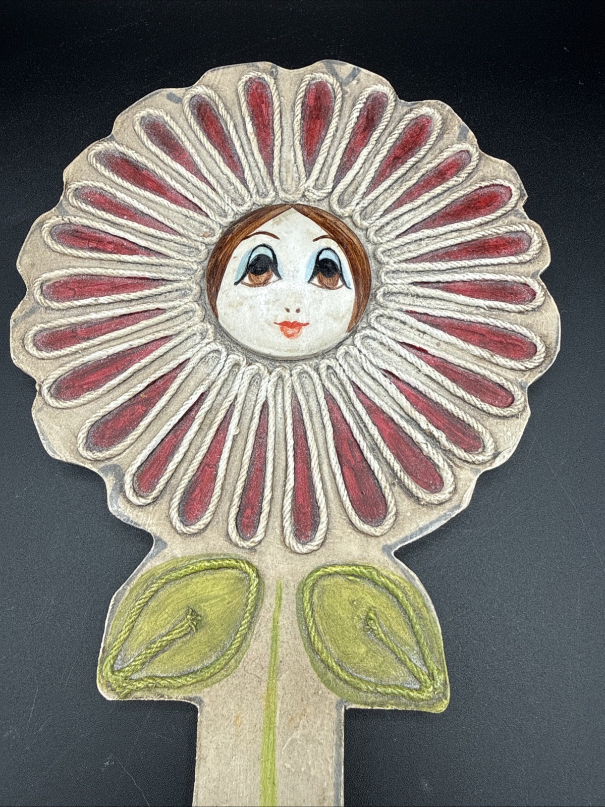 Vintage Gemma Taccogna Style Hand Mirror Flower Power Mexico Folk Art