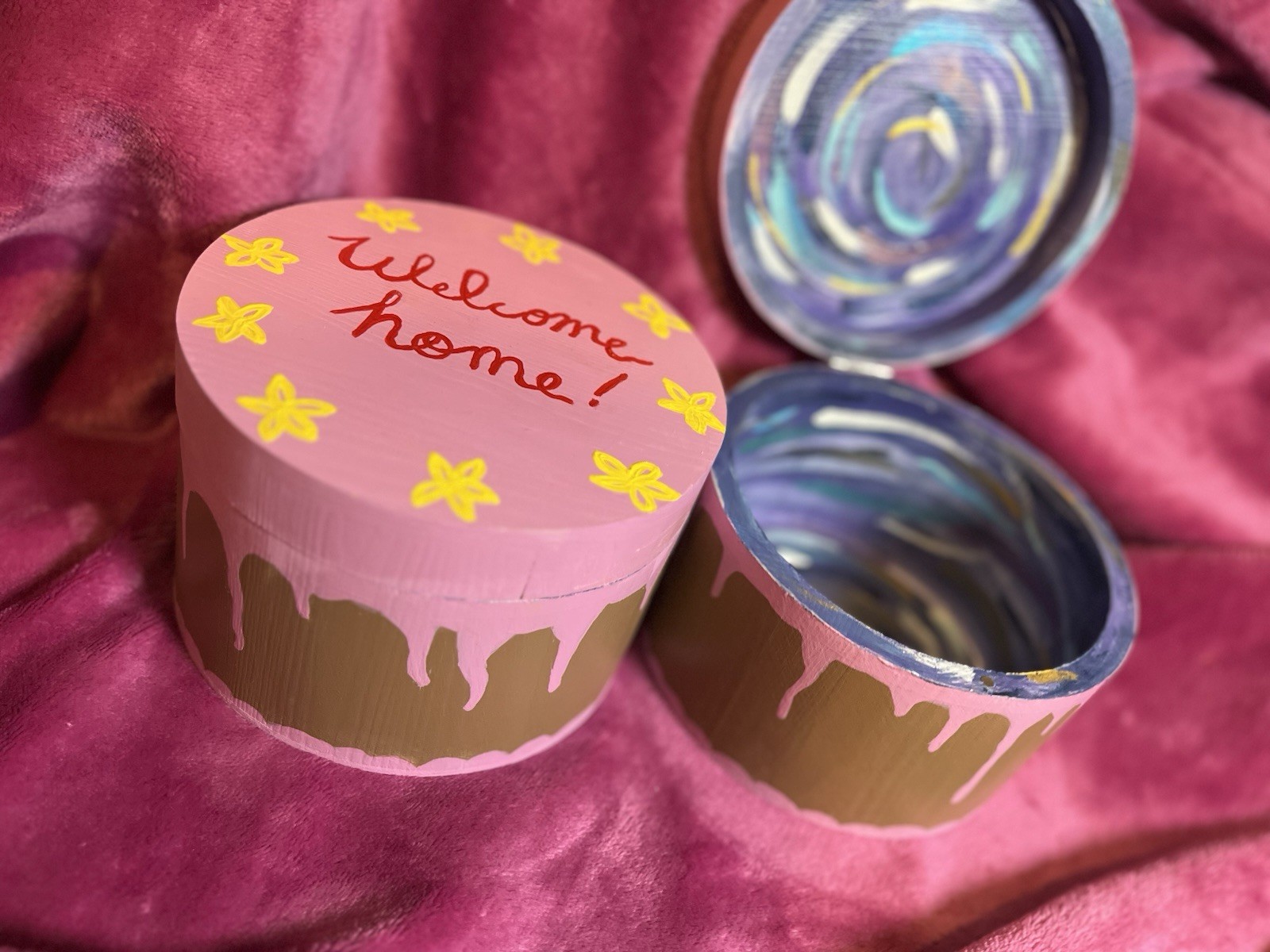 Coraline inspired hand Painted Wood Round Trinket Box \