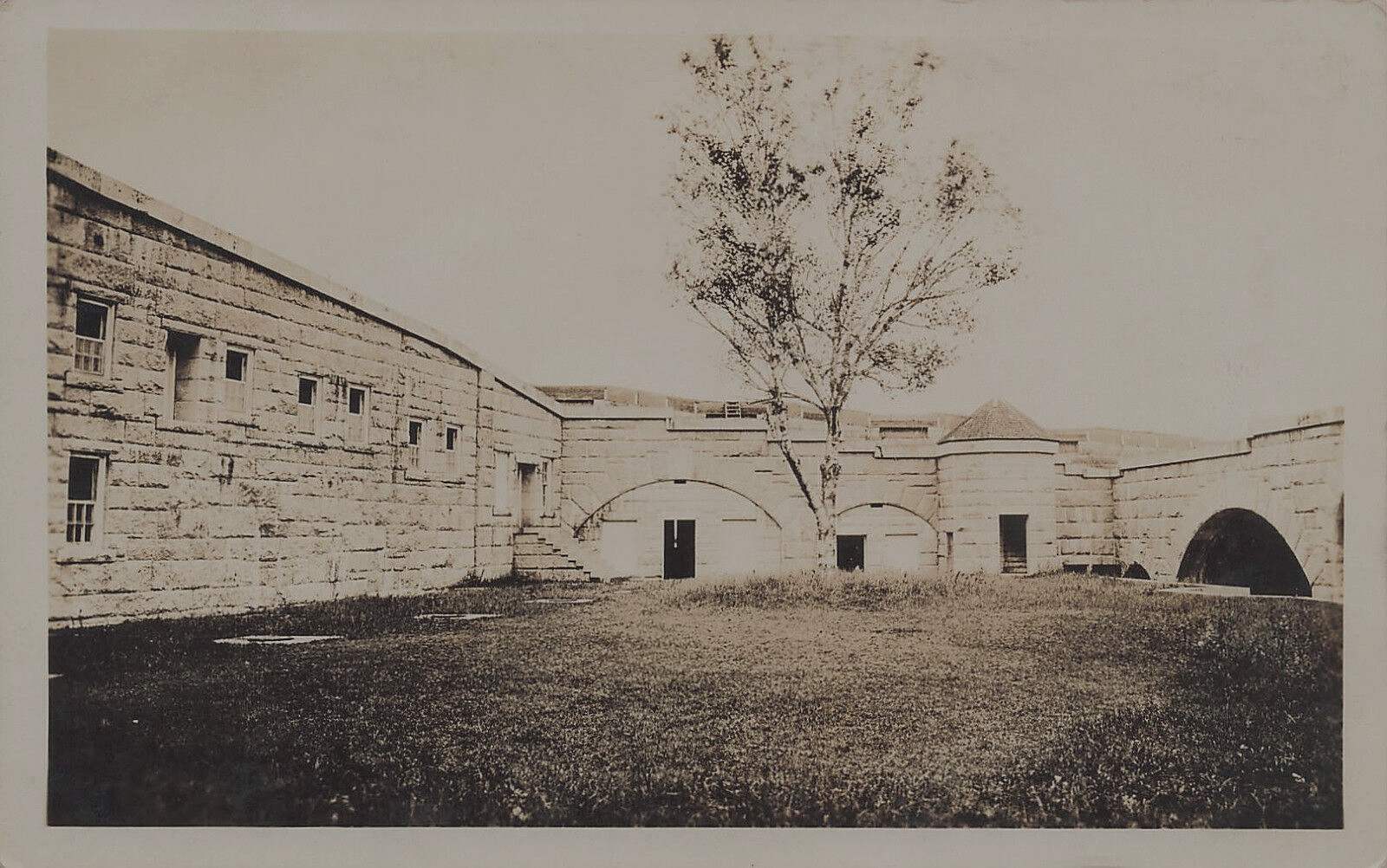 INSIDE MILITARY BASE FORT REAL PHOTO POSTCARD UNKNOWN LOCATION 1931 RPPC