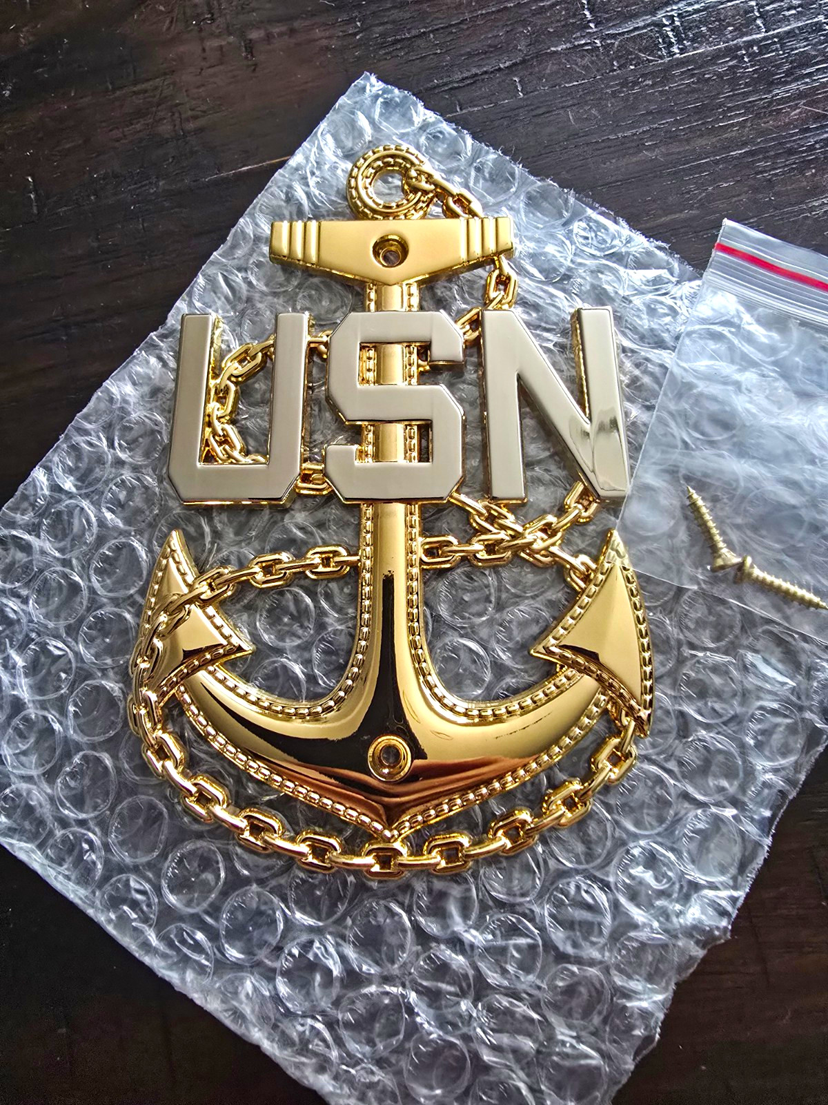 USN Navy Anchor Badge Gold Tone Metal Militaria Insignia Emblem