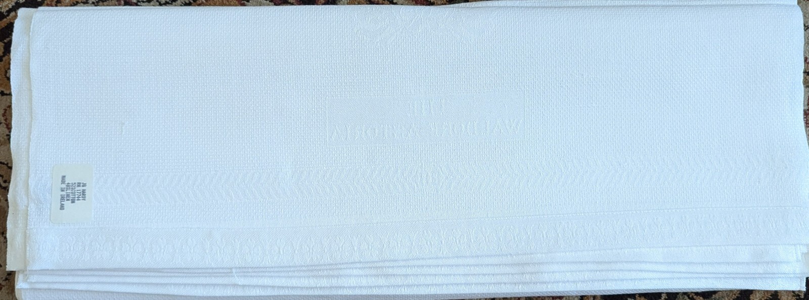 TEN Vintage Waldorf Astoria Irish Linen Napkins apx 20x35 White Damask New NOS