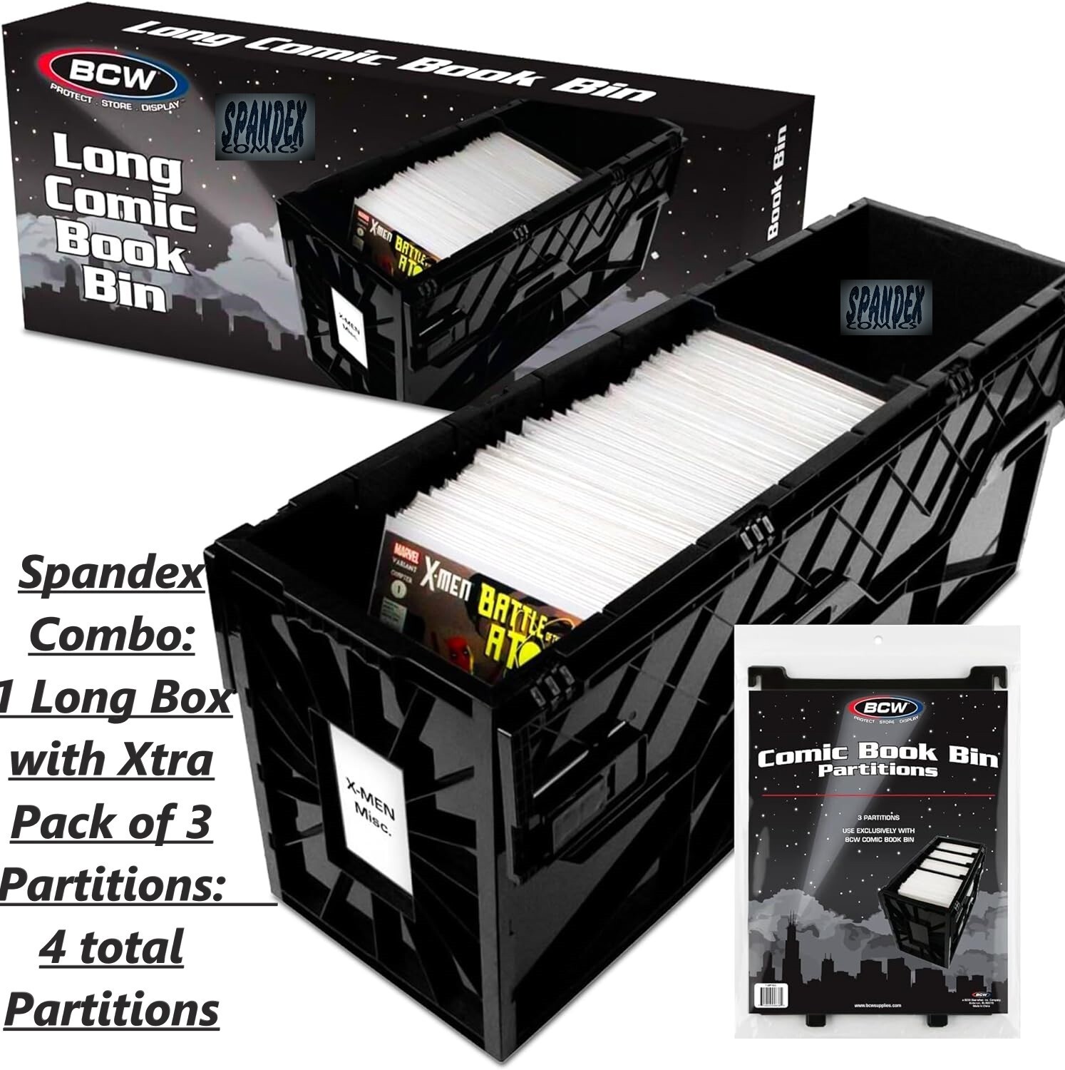 BCW Black Long Comic Book Box Bin +3xtra Partitions HeavyDuty Acid Free Plastic