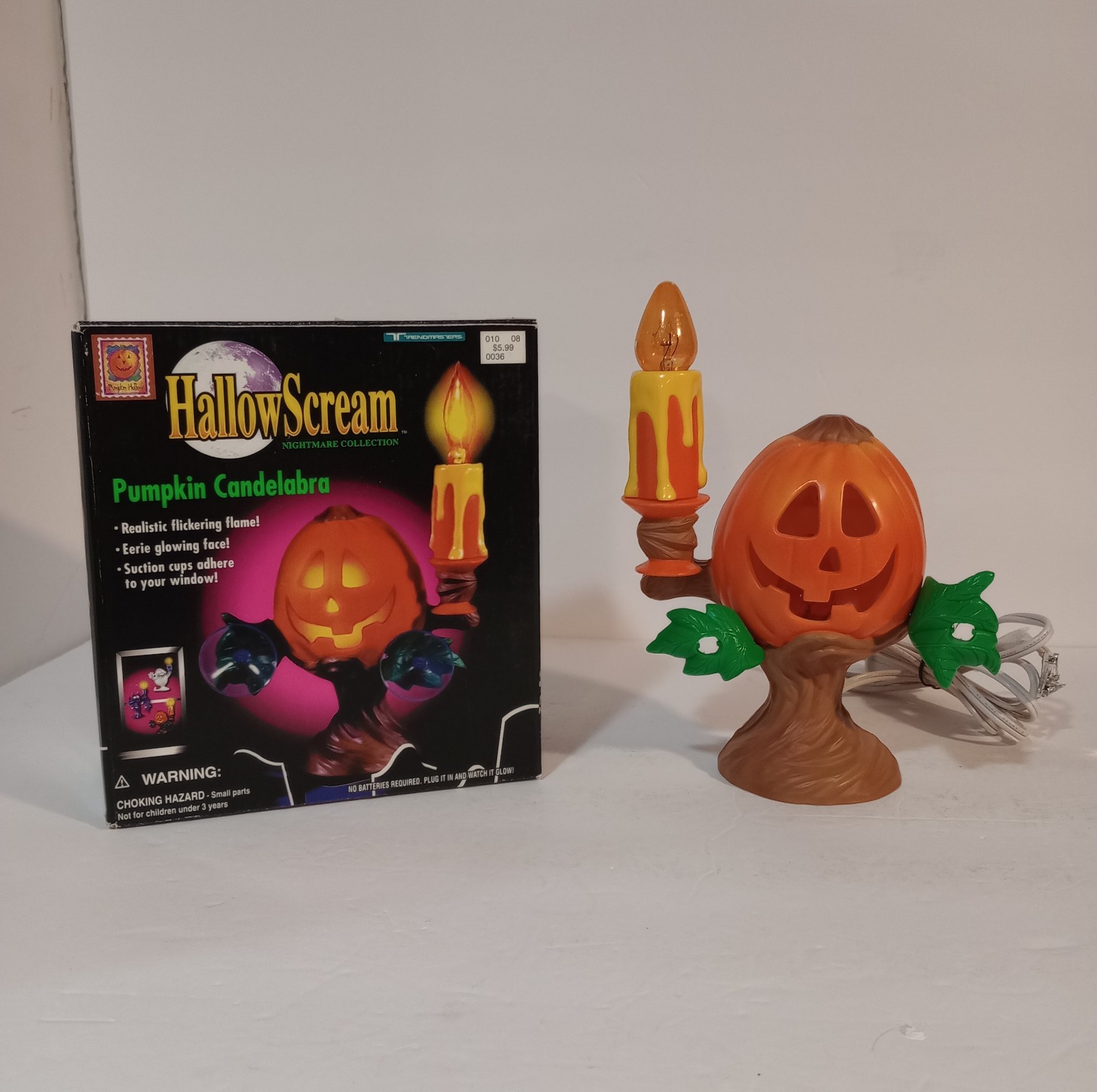 HallowScream Pumpkin Candelabra Vintage Halloween Original Box 1997 Tested 