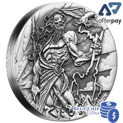 2014 $2 Tuvalu Gods Of Olympus Zeus 2oz Silver Antique High Relief Coin