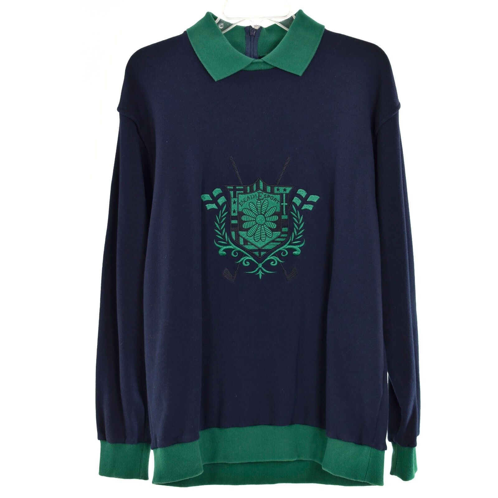 ESCADA Sport/ Navy Blue Green Pullover / Women\'s Collared Shirt M Medium Cotton