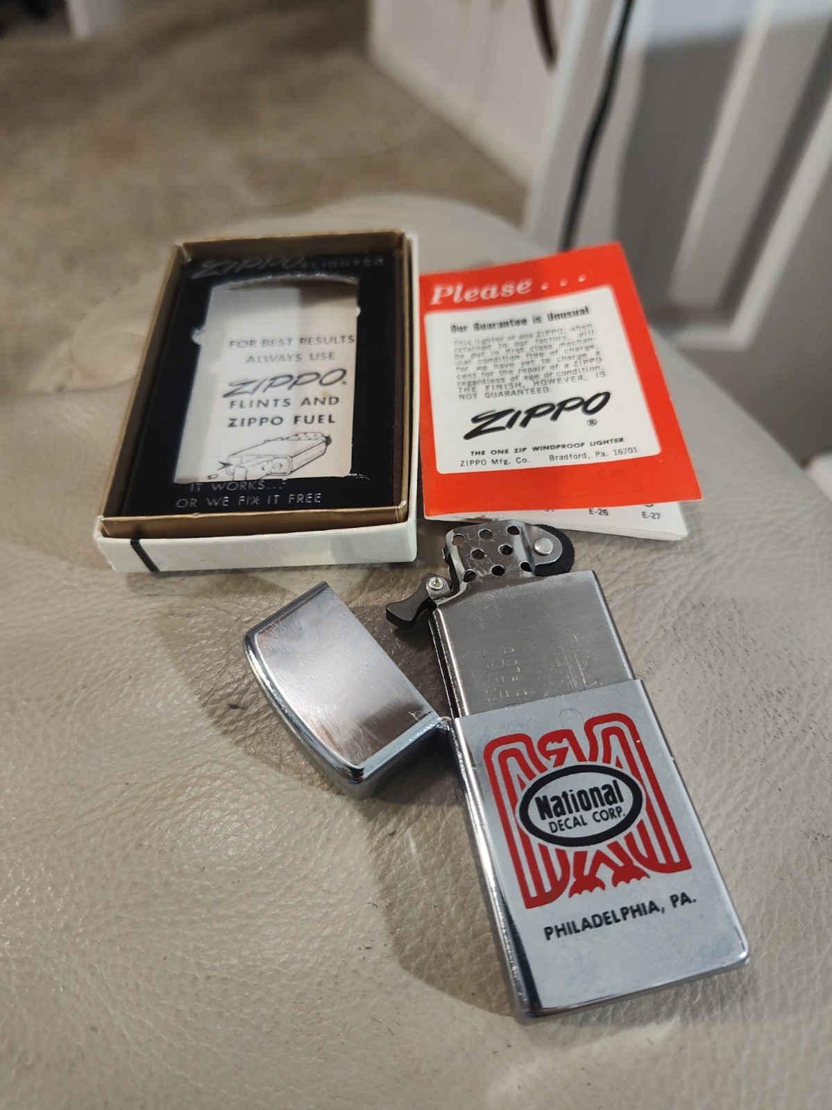 Zippo Slim  Vintage 1972 Lighter  National Decal Excellent 