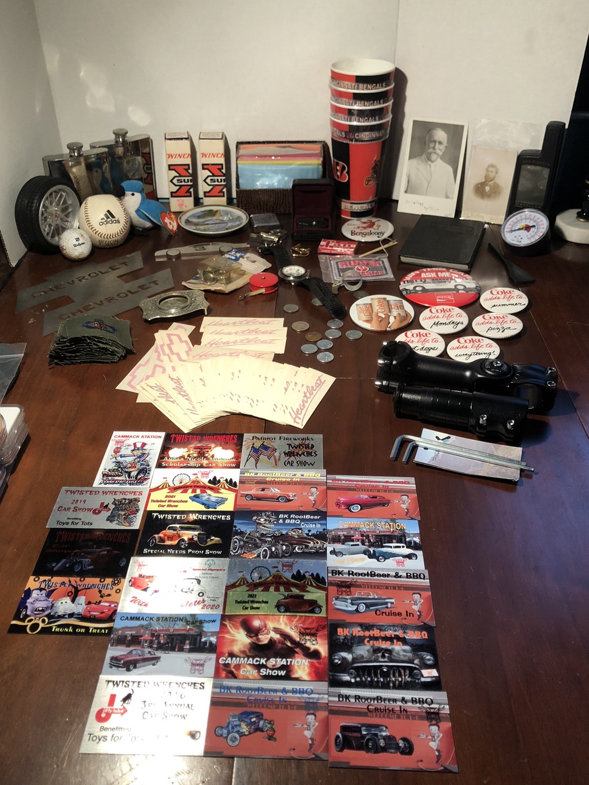 Junk drawer lot Vintage Modern Chevy Coca-Cola Indiana Watch Allison Bengals