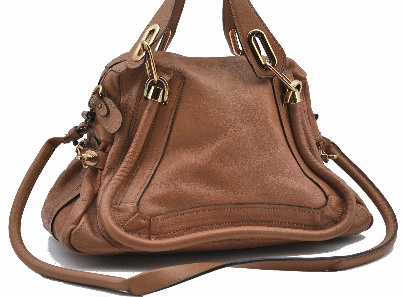 Authentic Chloe Paraty 2Way Shoulder Hand Bag Leather Brown E9762