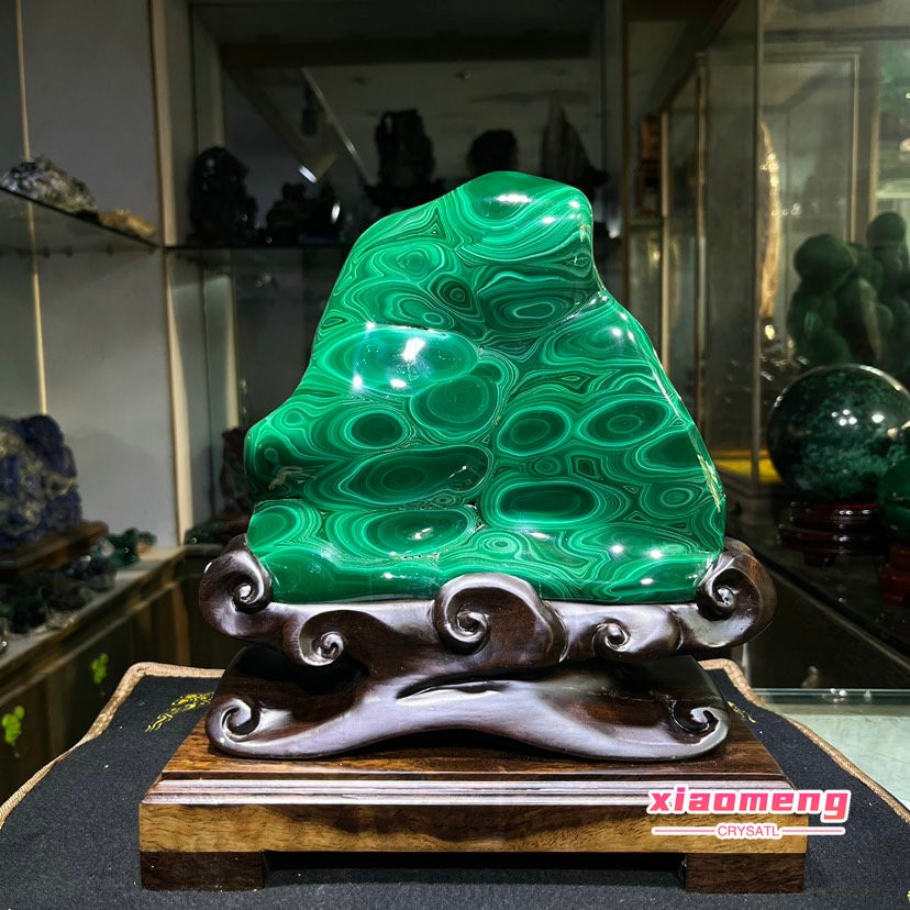 7LB  Rare Top Natural malachite Quartz mineral Crystal Carved Specimen+base
