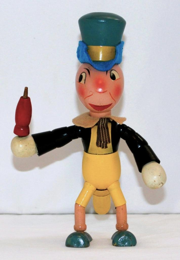 SCARCE PRISTINE DISNEY 1940s  IDEAL NOVELTY WOOD JOINTED JIMINY CRICKET DOLL SET