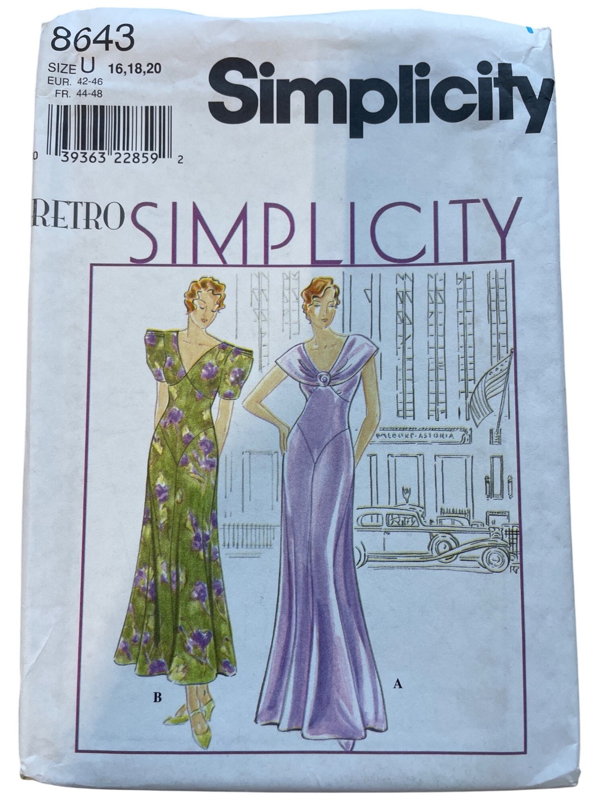 Simplicity 8643 Sewing Pattern Size 16-18-20 Retro Deco 1920s Bias Dress UNCUT