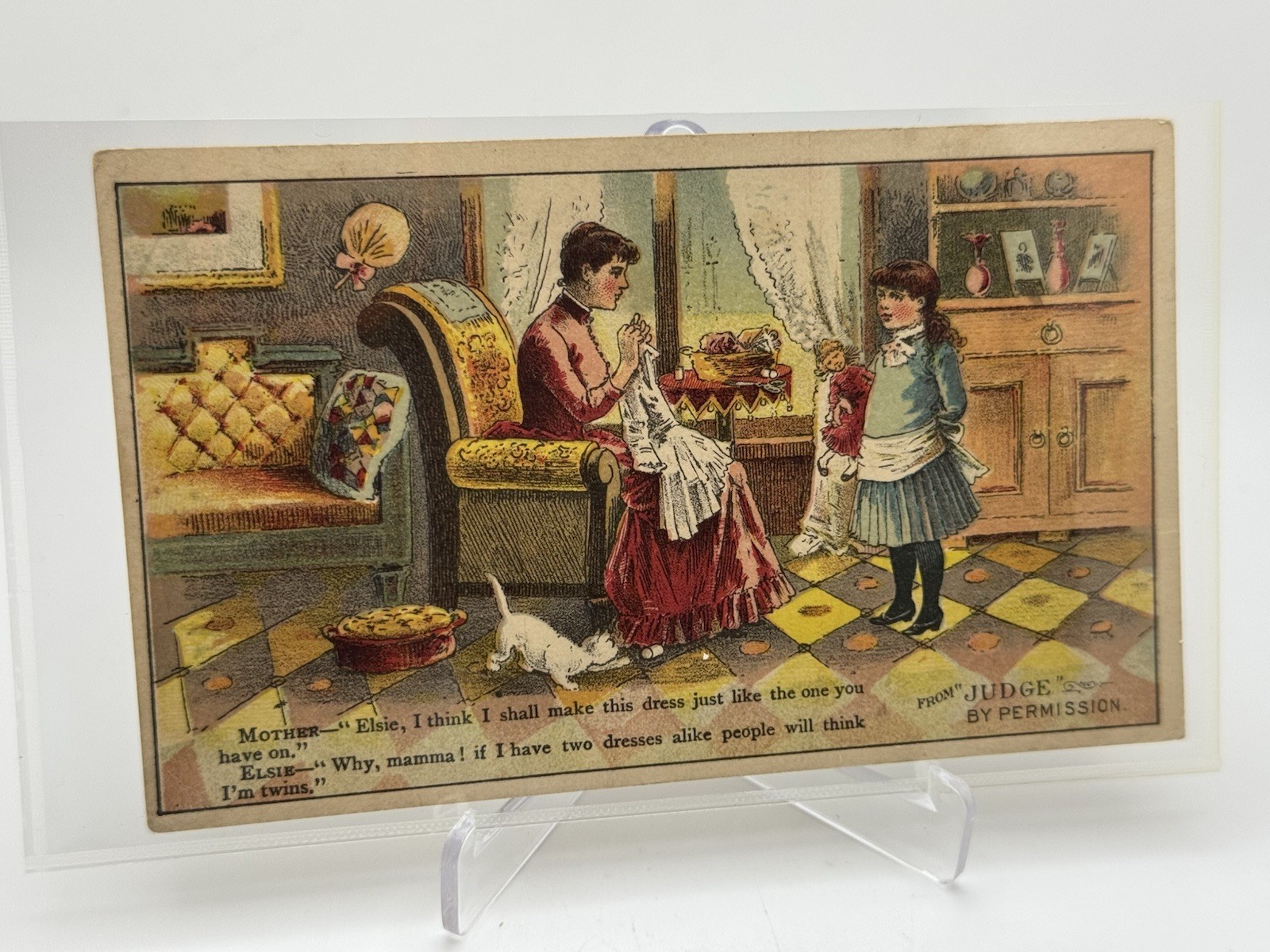 Antique Victorian Trade Card Comic From Judge Magazine Mother & Elsie Twins