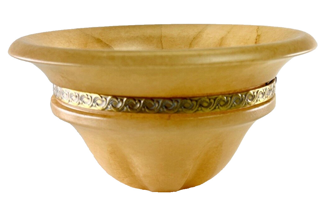 7.7 x 4 inch Marbled Alabaster Bobeche Chandelier with Gold RIng,  Yellow