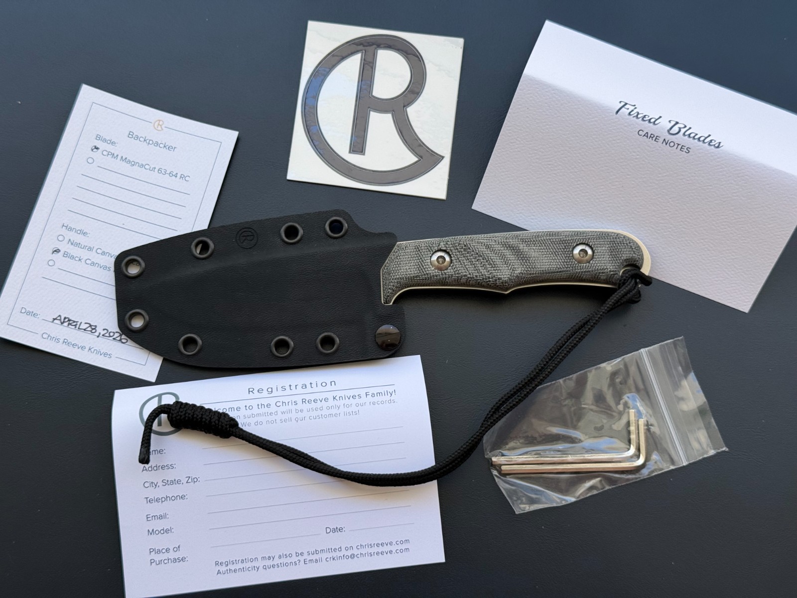 Chris Reeve Backpacker MagnaCut Fixed Blade Knife BPR-1000 Black Micarta New