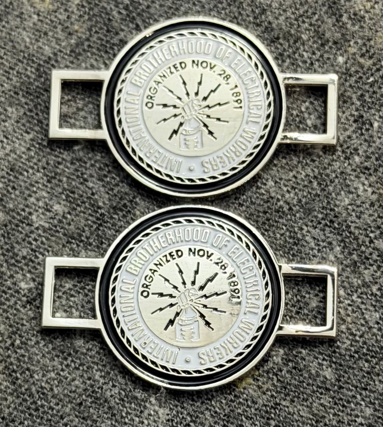 IBEW Boot Charms Lace Tag Shoe Lace Charms BLACK SILVER Trim