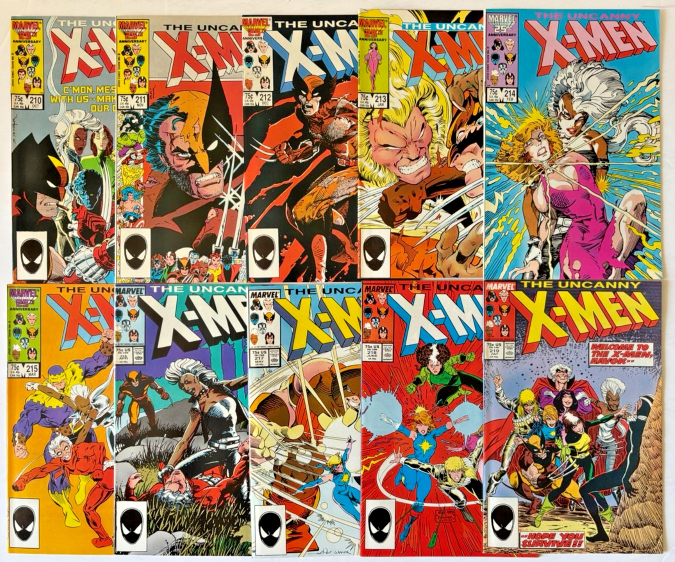 UNCANNY X-MEN (1985) 10 ISSUE SET #210-219 MARVEL COMICS UNCANNY X-MEN (1985) 10 ISSUE SET #210-219 MARVEL COMICS
