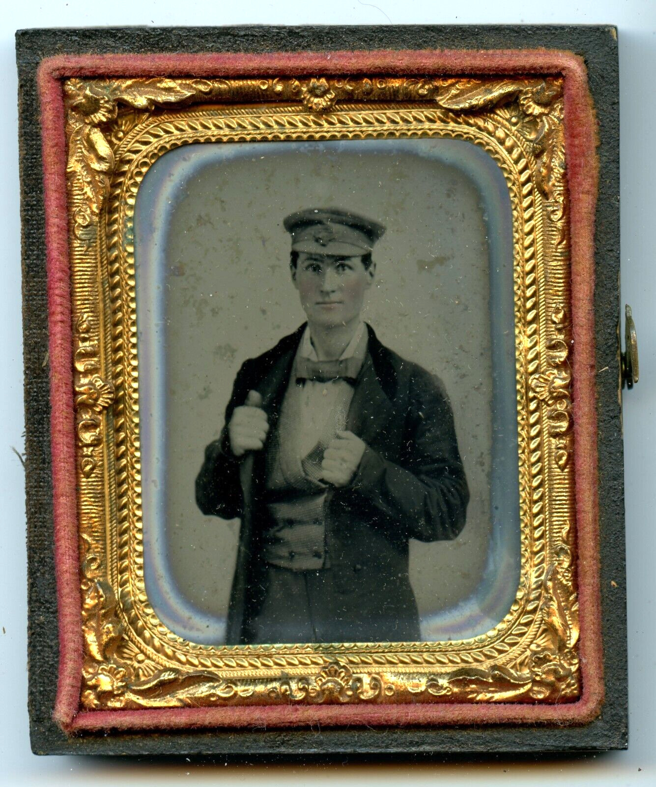 Beautiful 1/9th plate ambrotype of sporty gent in a half case not daguerreotype
