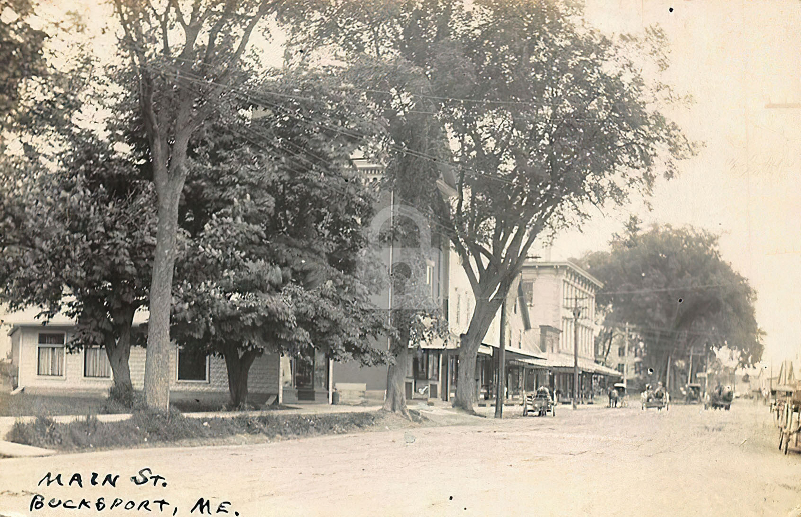 Bucksport ME Maine Street Storefronts Horse & Wagons Real Photo Postcard Copy