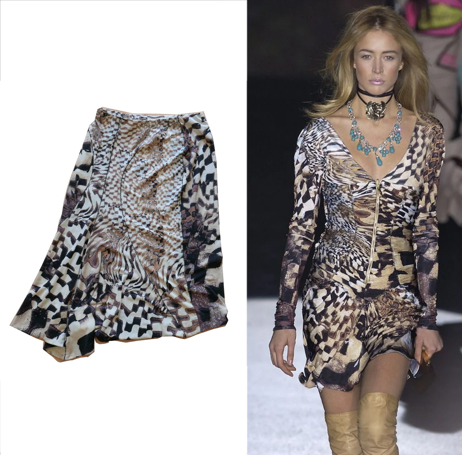 Roberto Cavalli F/W 2003 Checkerboard Runway Optical illusion Silk Y2k 2000s
