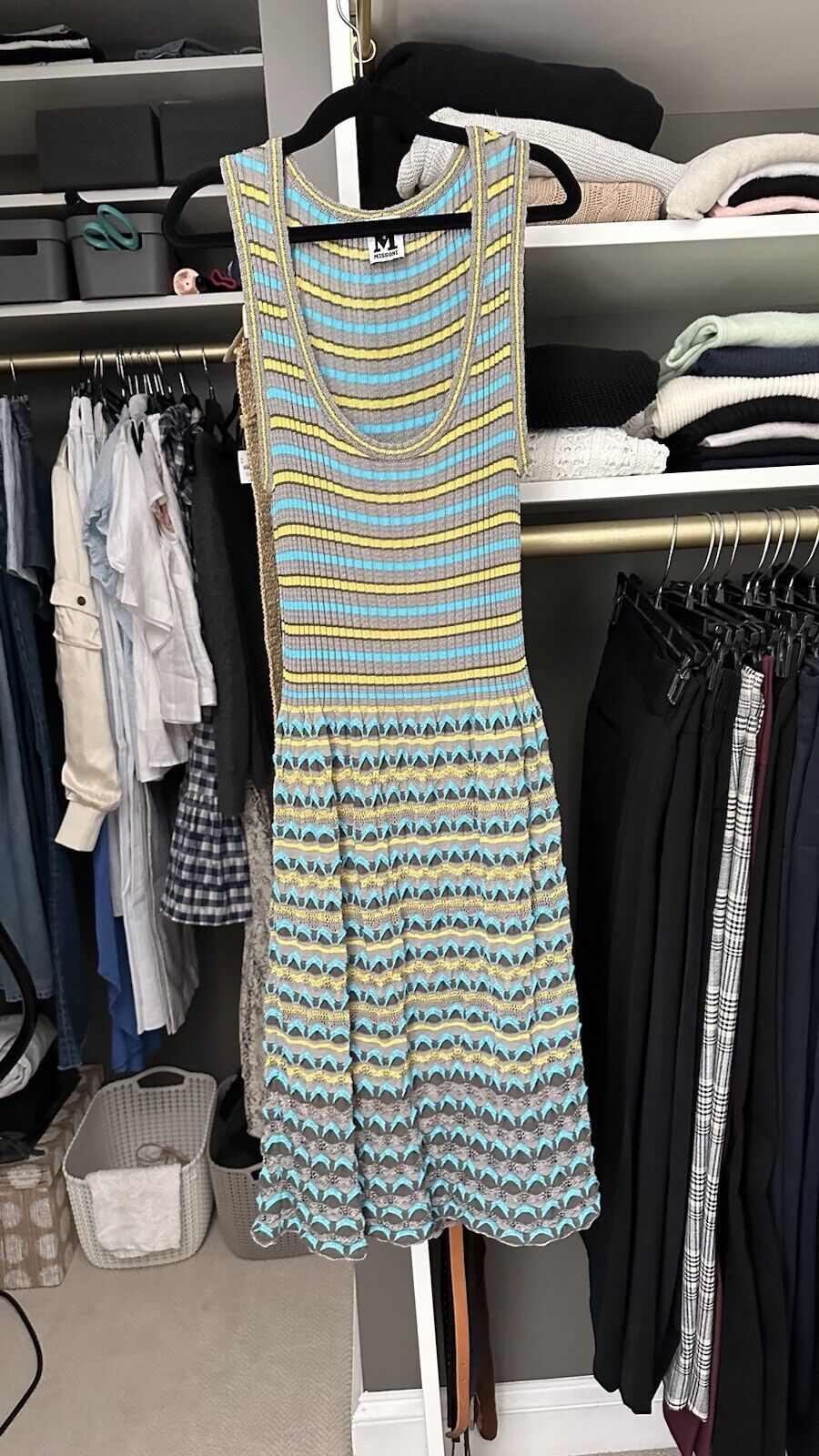 Missoni Knit Dress Grey Stripe Sleeveless Size 42IT/6US
