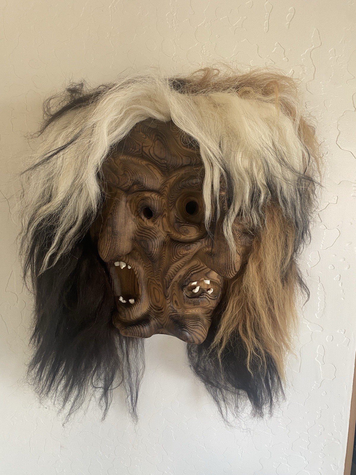 Vintage Swiss Tschaggatta Wooden mask, hand carved lotschental alphine folk art